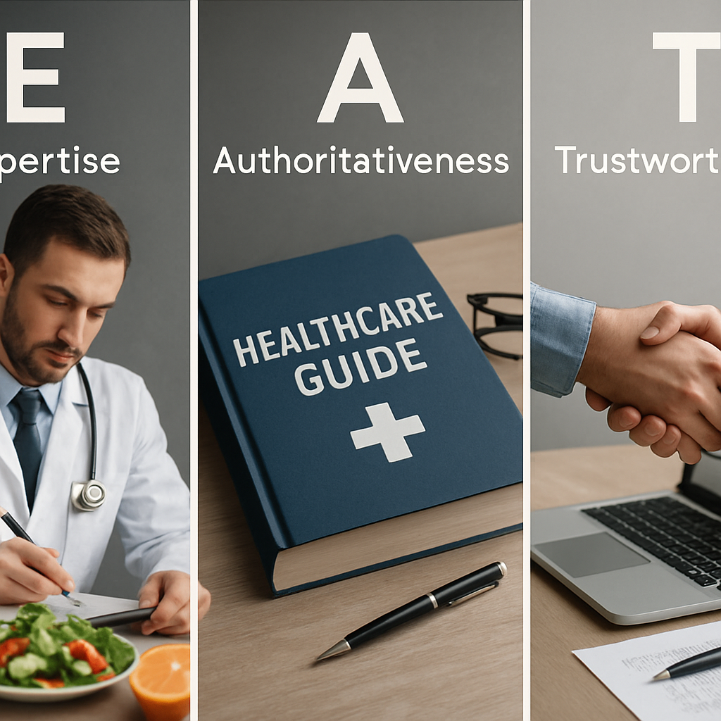 A visually engaging infographic illustrating E-A-T principles with examples.