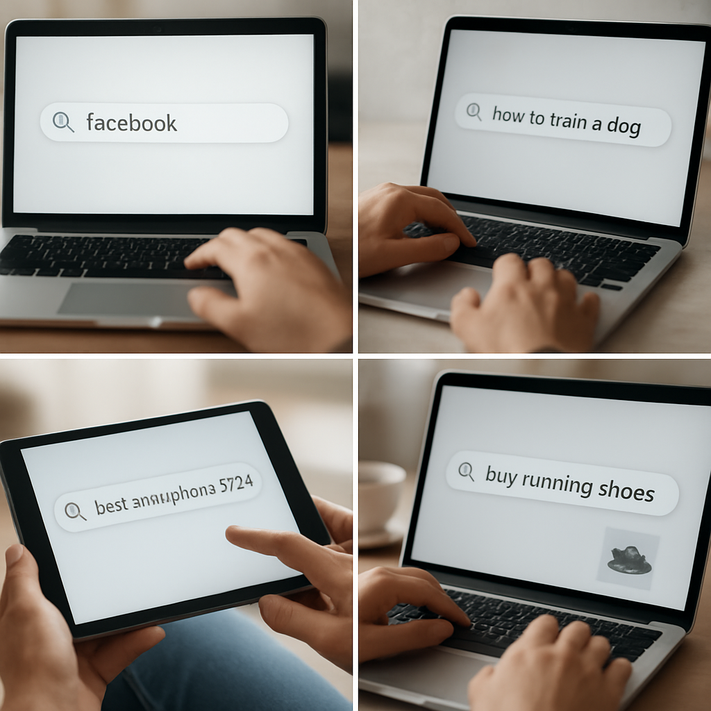 An infographic illustrating different types of search intent with examples for each category.