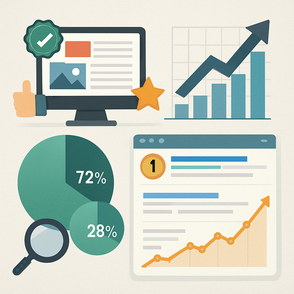 A visually appealing infographic demonstrating the impact of high-quality content on SEO rankings with statistics and examples.