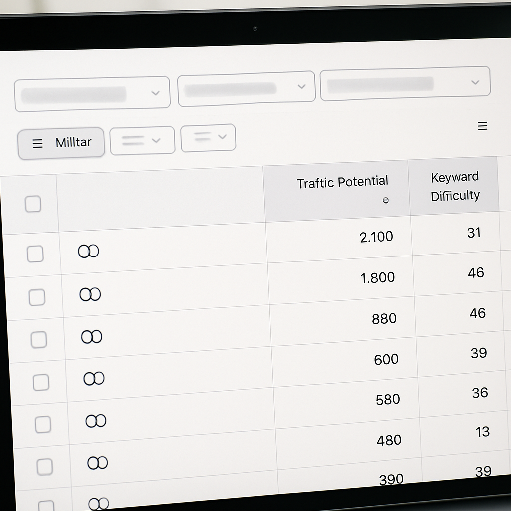 Screenshot-style photo realistic image of the SEMrush Keyword Gap interface showing three domains co