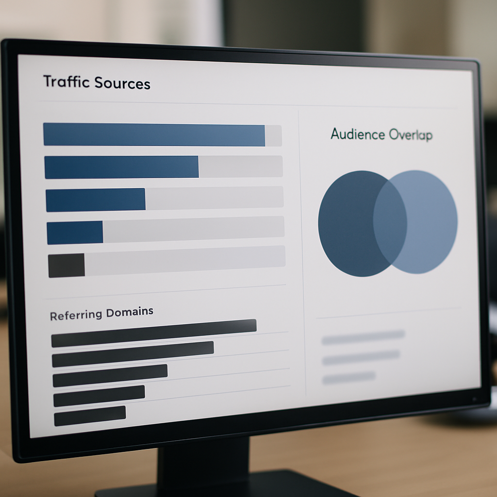 Dashboard view of SimilarWeb Traffic Sources and Audience Overlap for an ecommerce site, showing cha