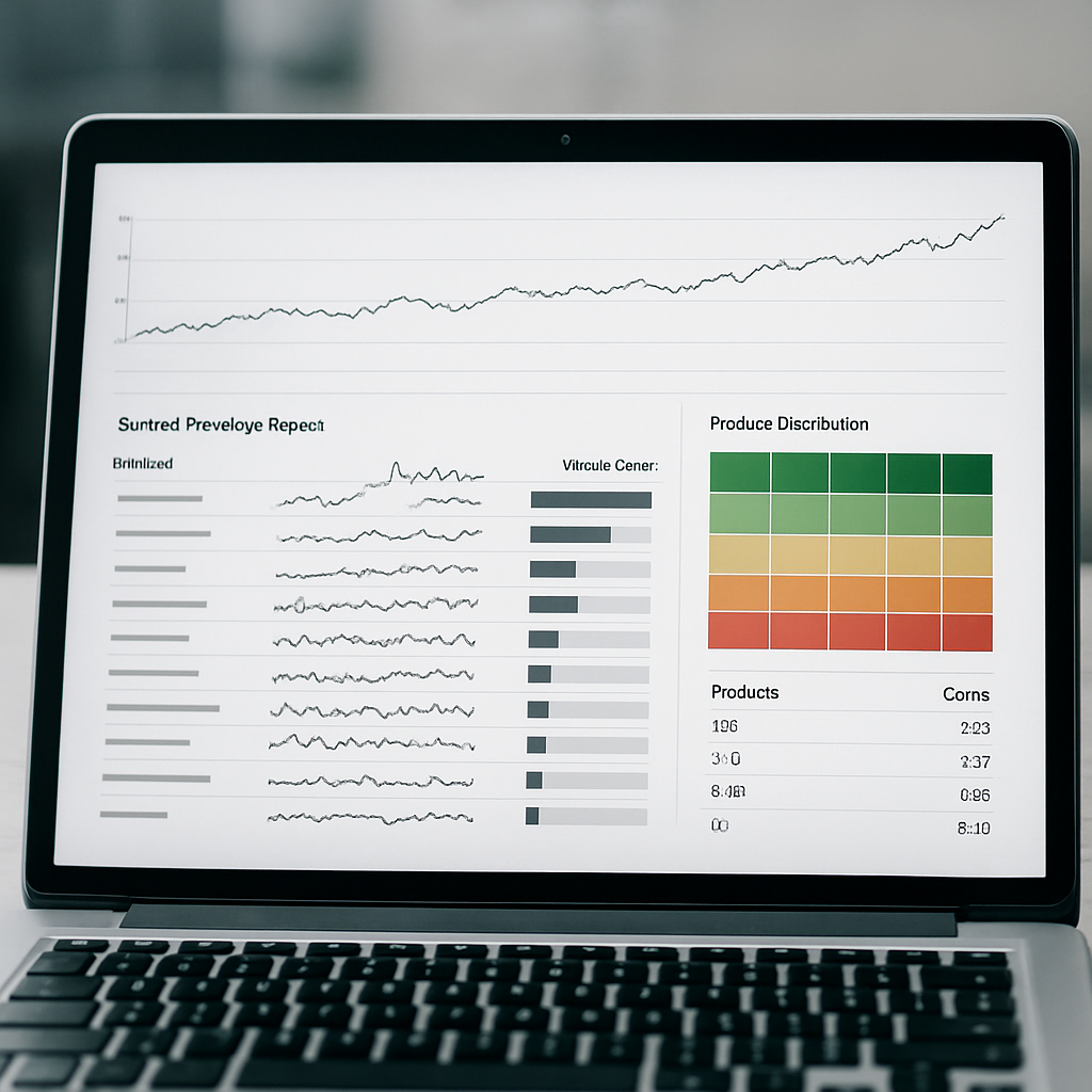 Looker Studio dashboard mockup showing a keyword rankings report: visibility trend line at the top