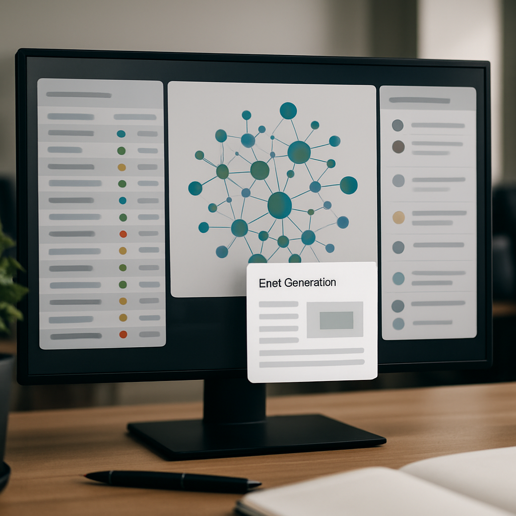 Professional dashboard-style image showing a content inventory and topic cluster graph from a conten