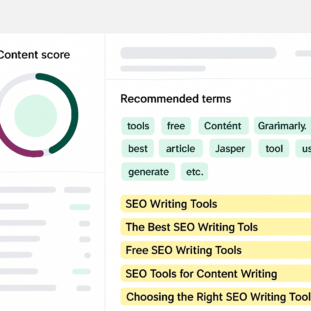 Screenshot style image of Surfer SEO Content Editor analyzing the SERP for the keyword seo writing t