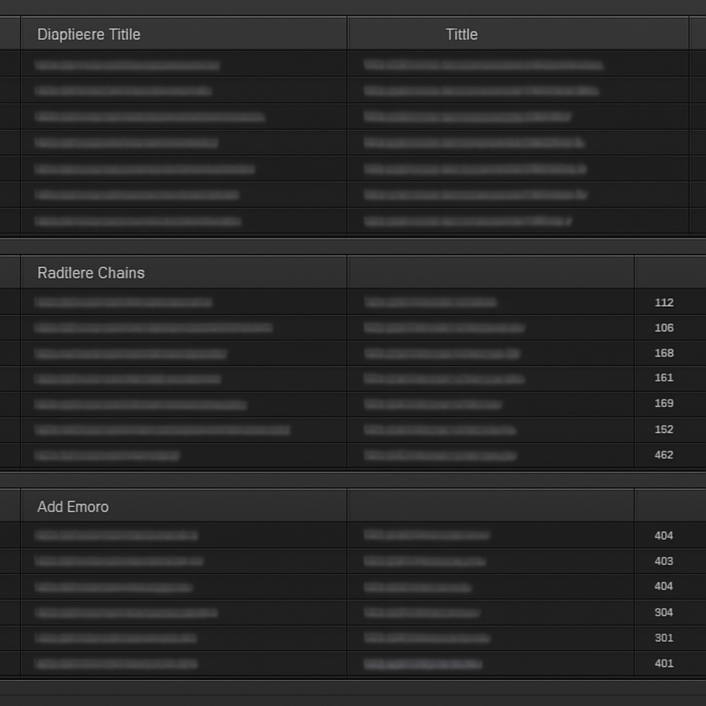 Screenshot-style dashboard of a Screaming Frog crawl report showing lists of duplicate titles, redir