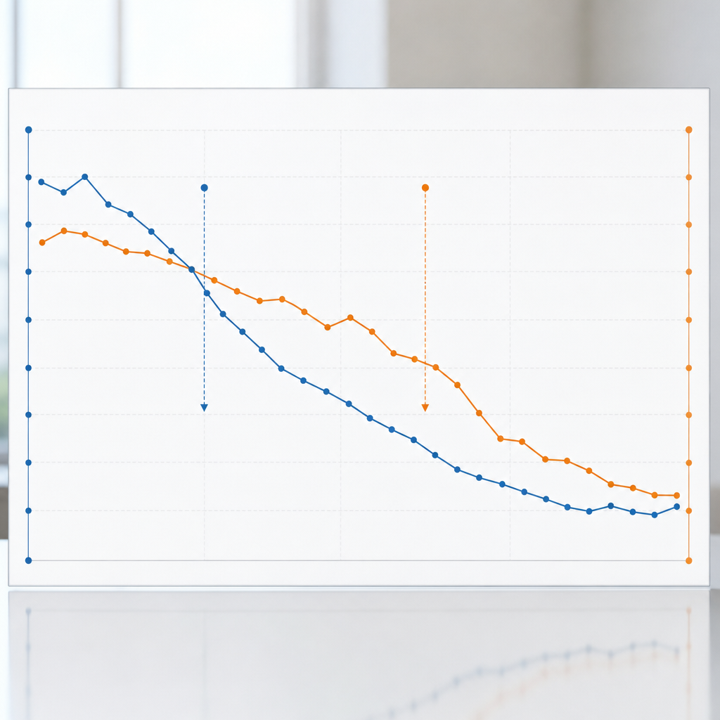 line chart showing backlink removals and corresponding keyword position decline over 90 days, with a