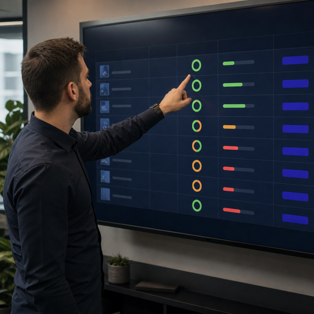 A professional analytics screen showing an opportunity scoring matrix for link building — columns
