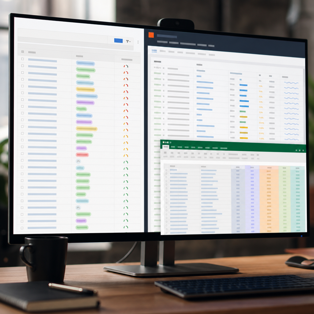 Professional desktop screenshot showing a keyword export workflow: left side Ranklytics keyword list