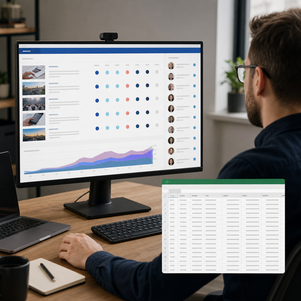 A professional dashboard view of a content analyst using BuzzSumo: a browser window showing most-sha