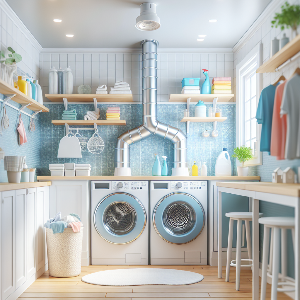 A clean and organized laundry room with a focus on a well-maintained dryer vent system