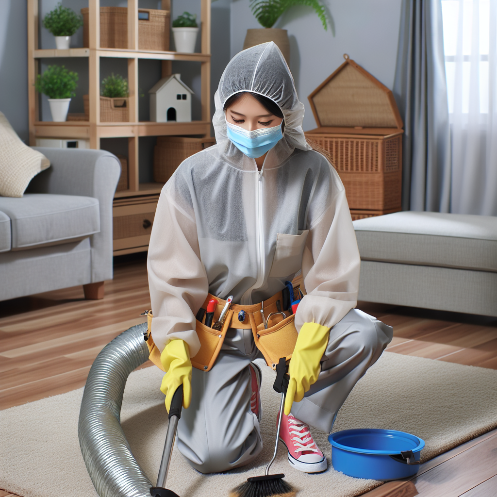 A technician performing air duct cleaning in a cozy residential setting