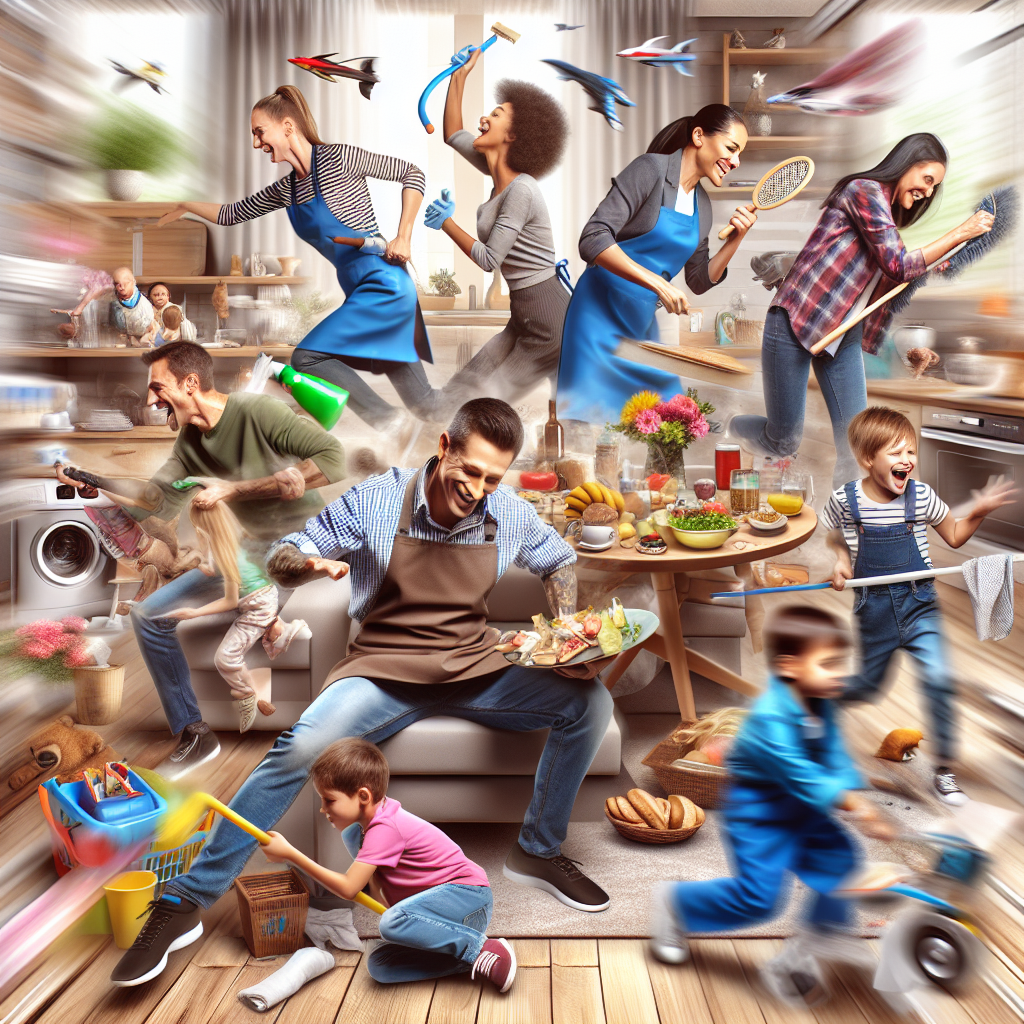 A busy family preparing their home for guests with the help of <a href='https://montrealcleaningservices.ca/about/'>professional cleaners</a>