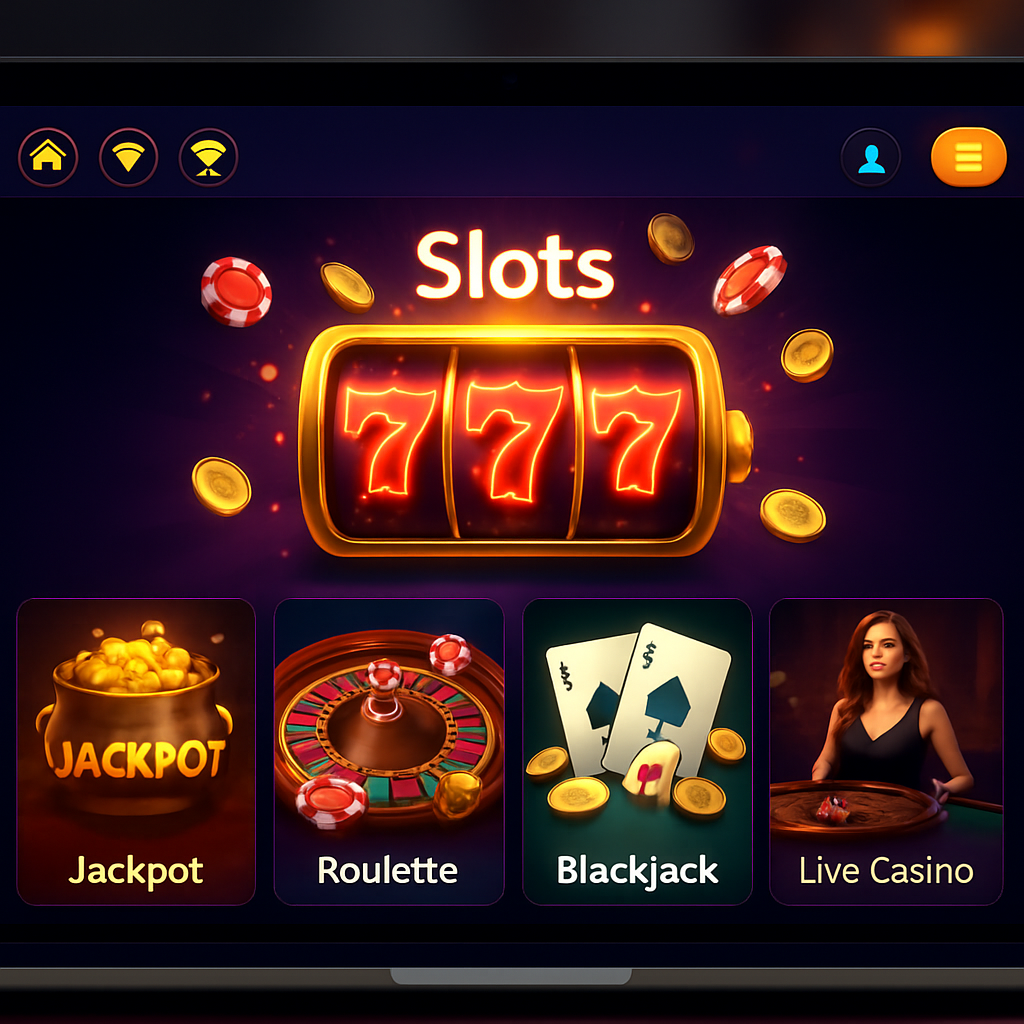 A vibrant online casino interface showcasing various games and user-friendly navigation
