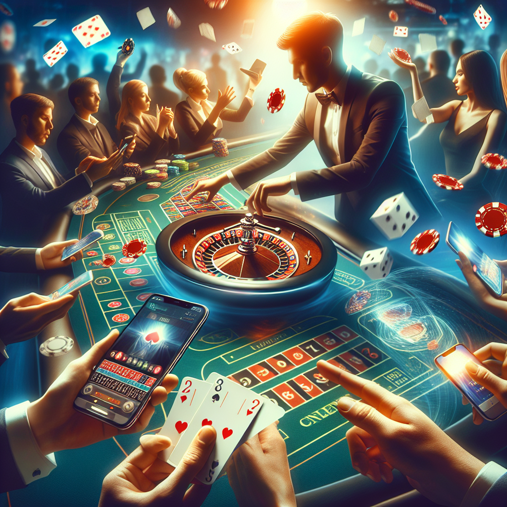 A vibrant online casino scene showcasing live dealer games with players engaging through their devices