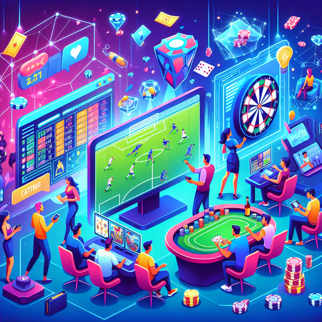 A vibrant illustration showing various forms of online betting in Singapore including sports betting, casino games, and esports