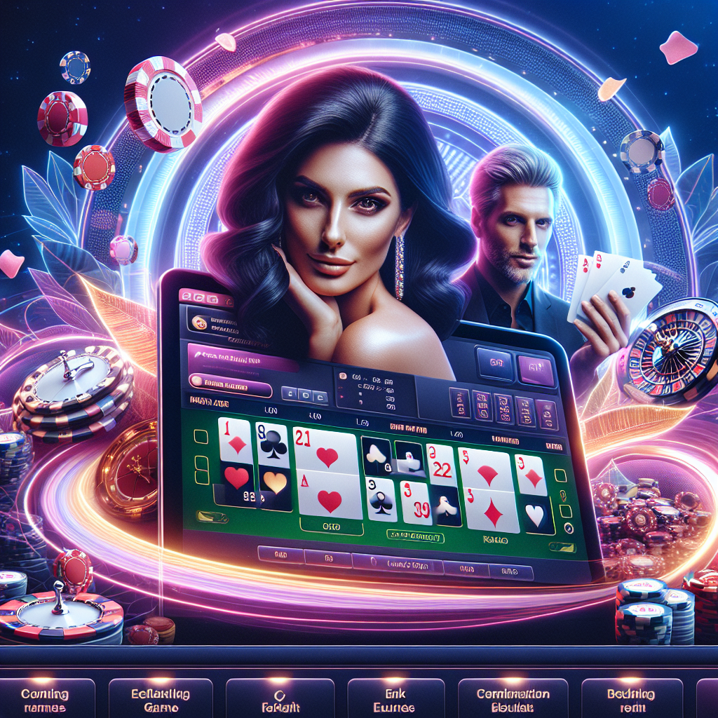 A vibrant online casino interface showcasing various games like poker, baccarat, and roulette, with a modern design and user-friendly navigation