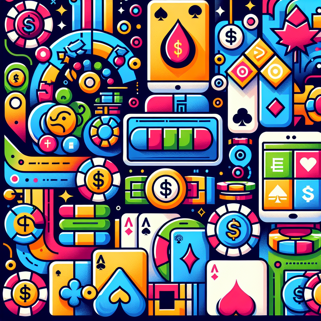 A vibrant illustration of various popular e-wallet logos with a backdrop of casino elements like chips and cards
