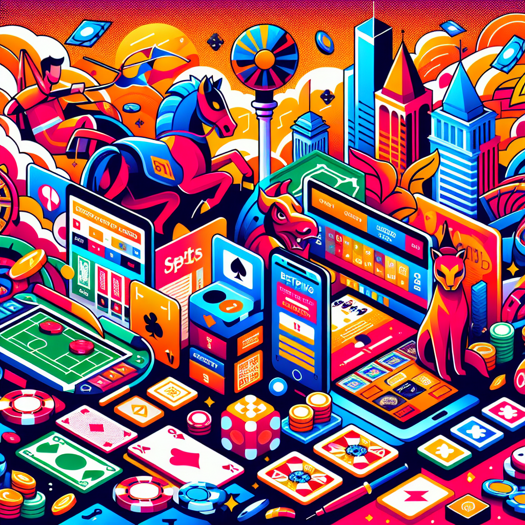 A vibrant collage of various betting options available in Singapore including sports betting, online casinos, and esports