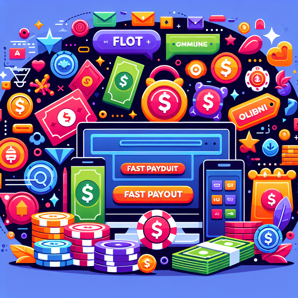 A vibrant illustration showing various online gambling promotions and fast payout icons, emphasizing excitement and security in online betting