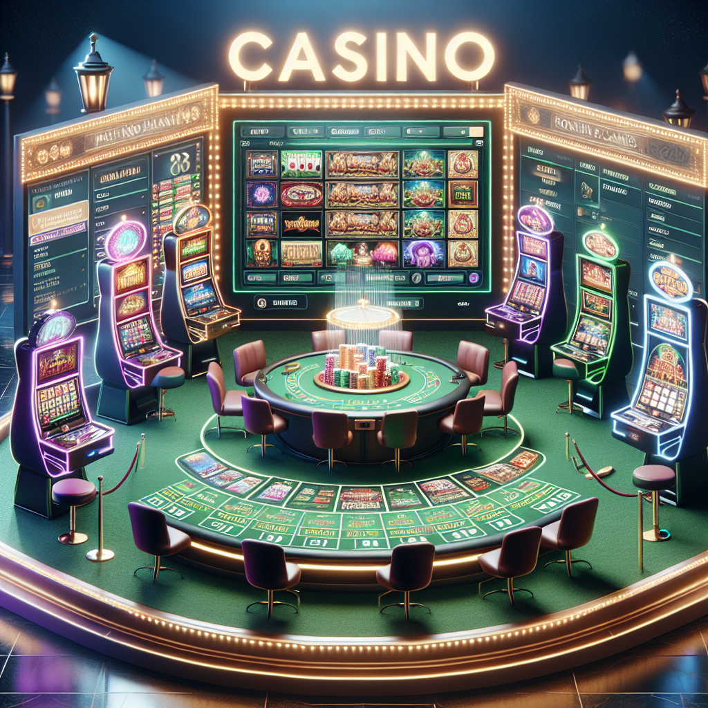 A vibrant online casino interface showcasing diverse game selections including slots, table games, and live dealer options