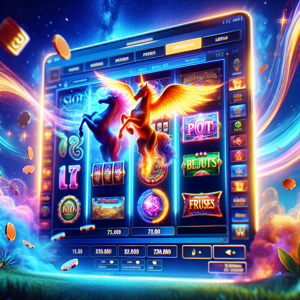 A vibrant illustration of an online casino interface showcasing various slot games with visible free credit offers and bonuses