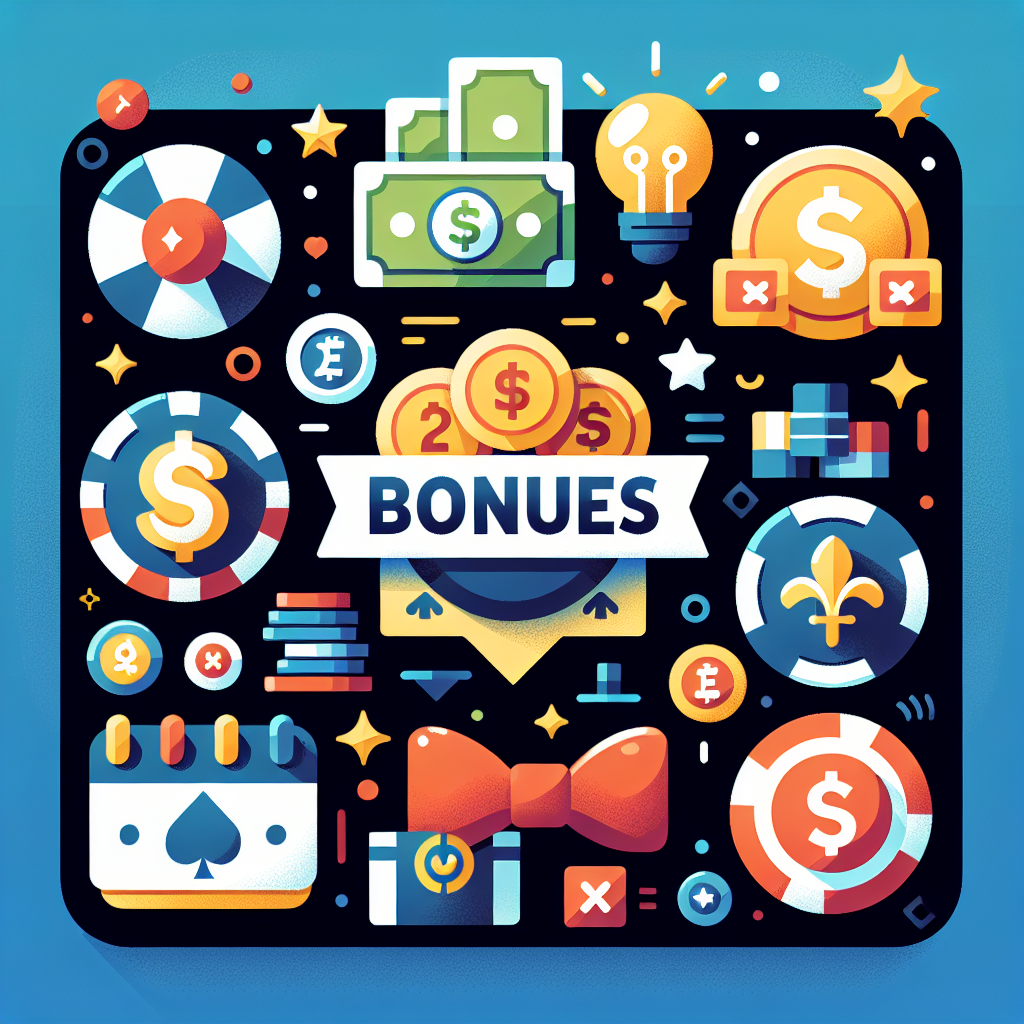 An engaging graphic showcasing various gaming bonuses and promotions related to an online casino platform