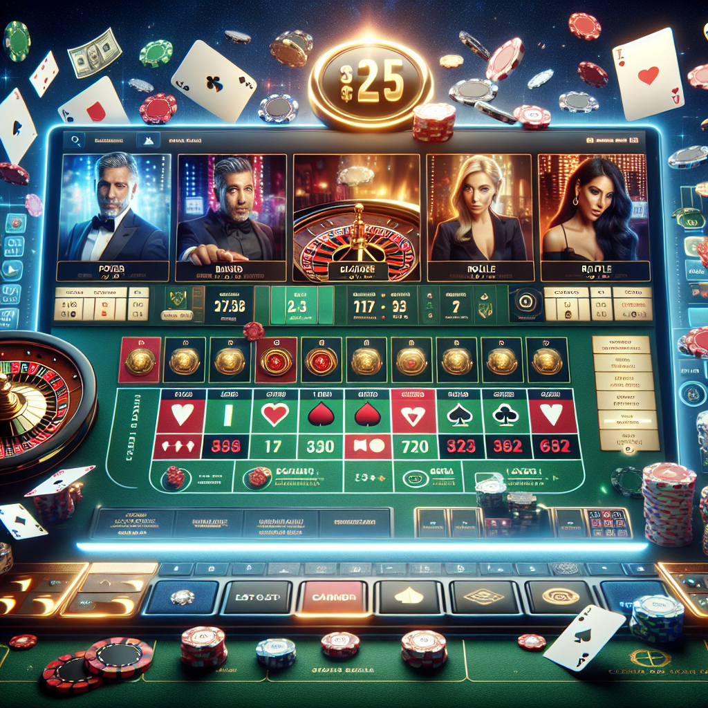 A vibrant online casino interface showcasing various games like poker, blackjack, and roulette with a modern design