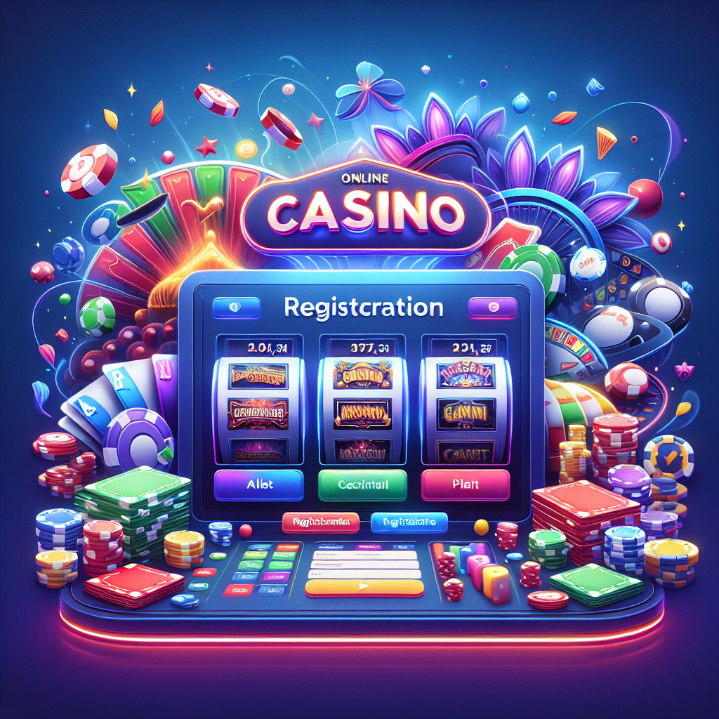 A vibrant online casino interface with various games displayed, showcasing a user-friendly registration process
