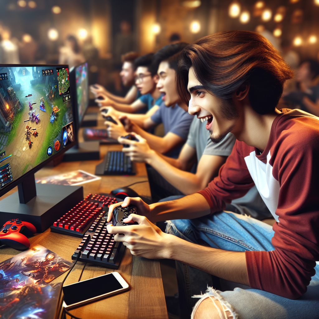 A vibrant online gaming community with players engaging in various games on their devices