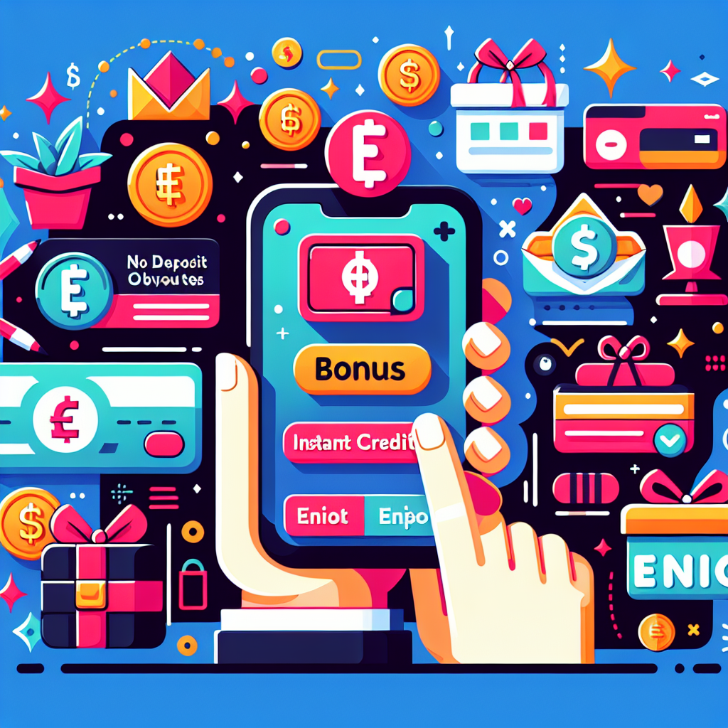 A vibrant illustration depicting various types of e-wallet bonuses like instant credit and no deposit offers