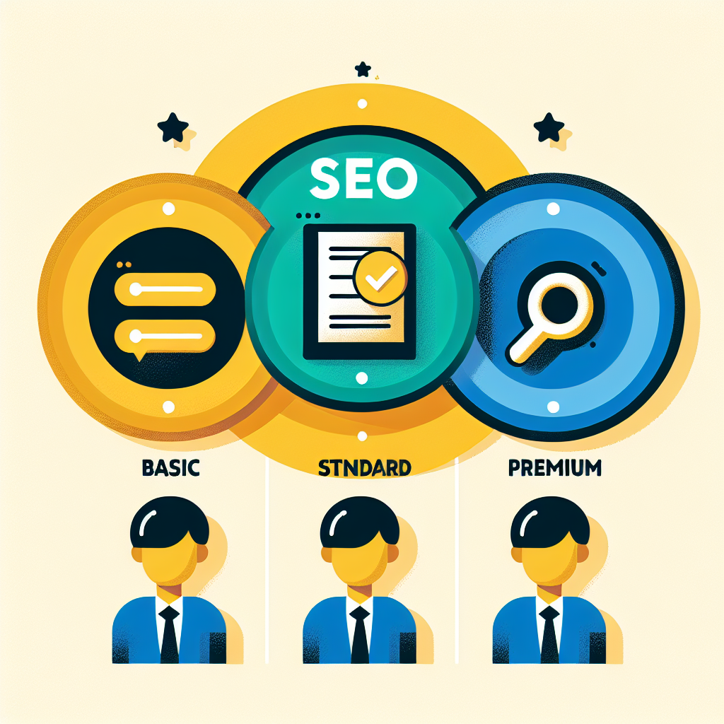 A creative infographic illustrating various SEO packages offered by agencies in Malaysia, including basic, standard, and premium options with icons representing each service.