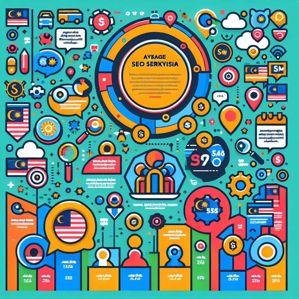 A vibrant infographic showing average SEO costs in Malaysia with icons representing different types of services
