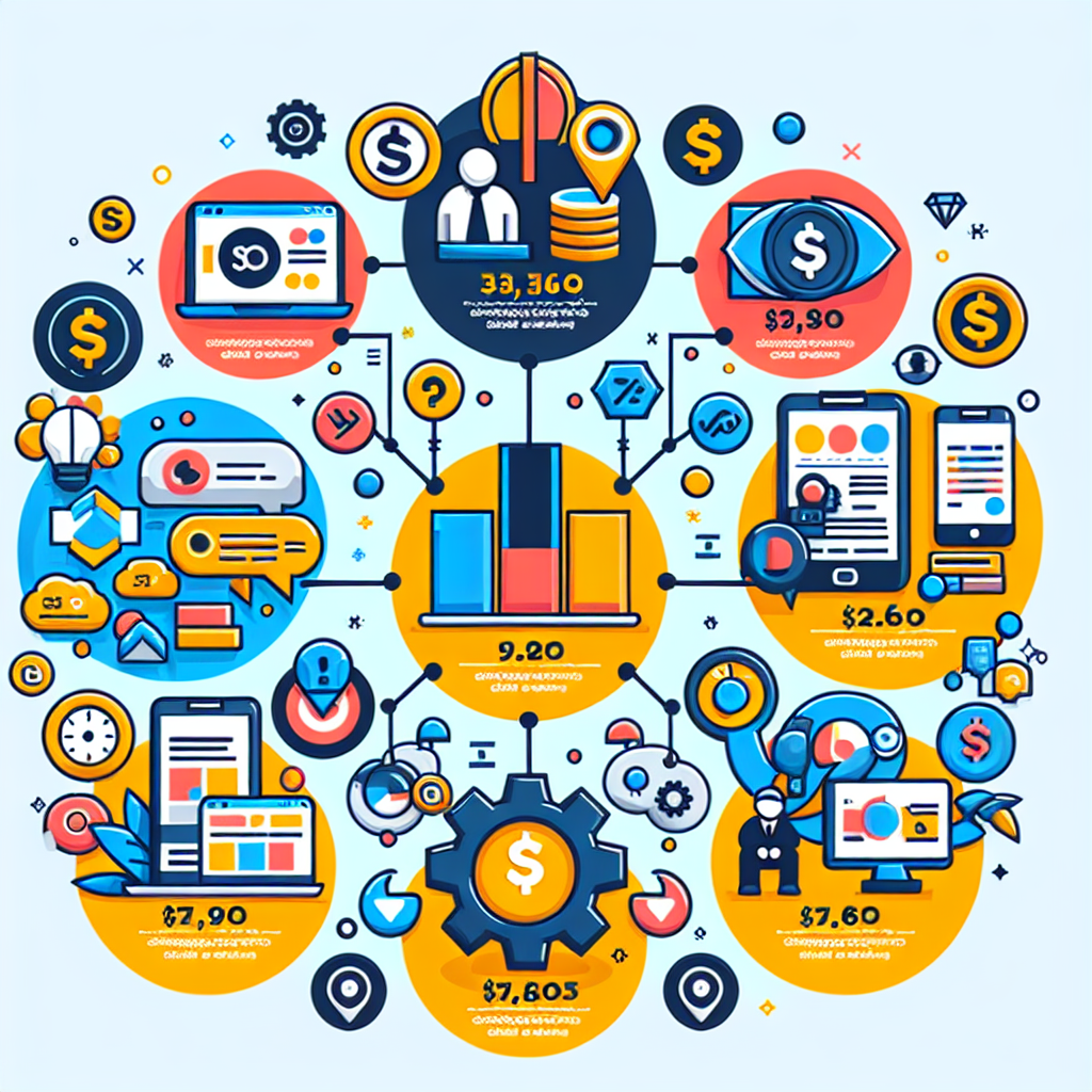A vibrant infographic illustrating SEO pricing structures in Malaysia, showing various packages and costs associated with SEO services.