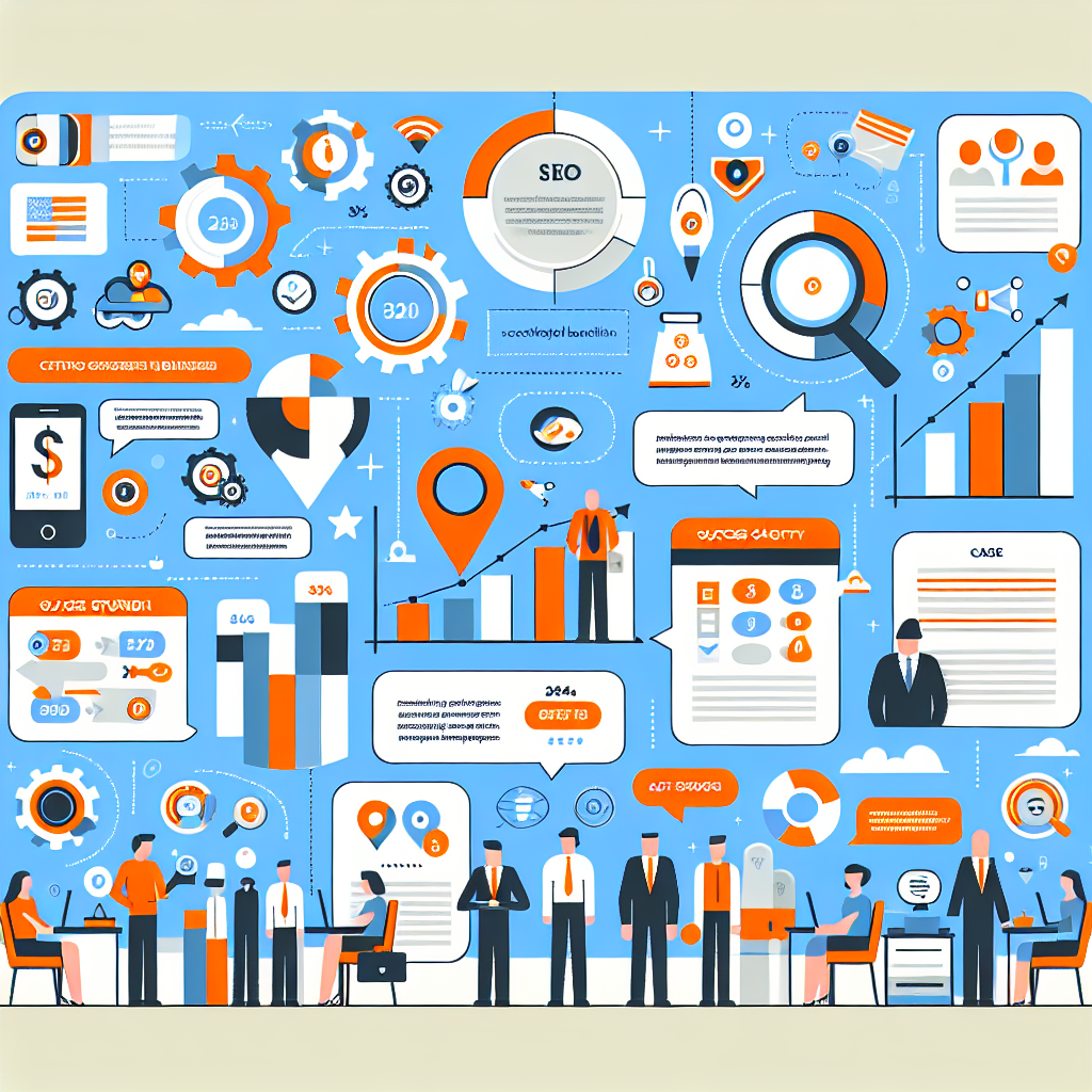 An infographic showing key metrics for evaluating an SEO company's experience and expertise, including years in business, case studies success rate, client testimonials