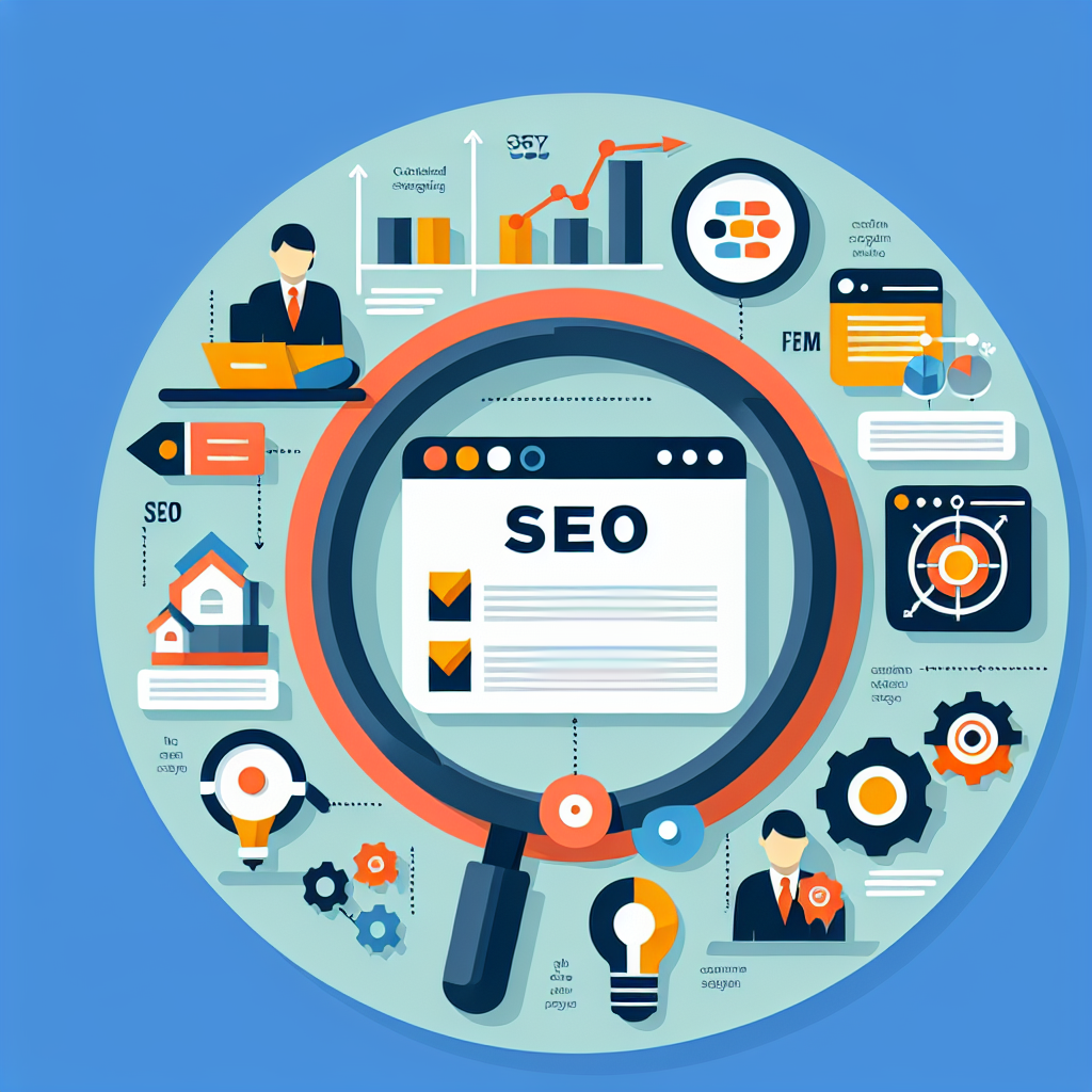 A visual representation of customized SEO strategies with elements like charts, graphs, and keywords