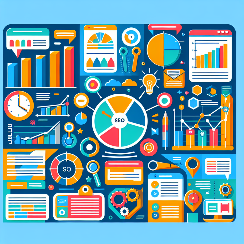 A colorful infographic showing the importance of analytics in SEO performance measurement with charts and graphs