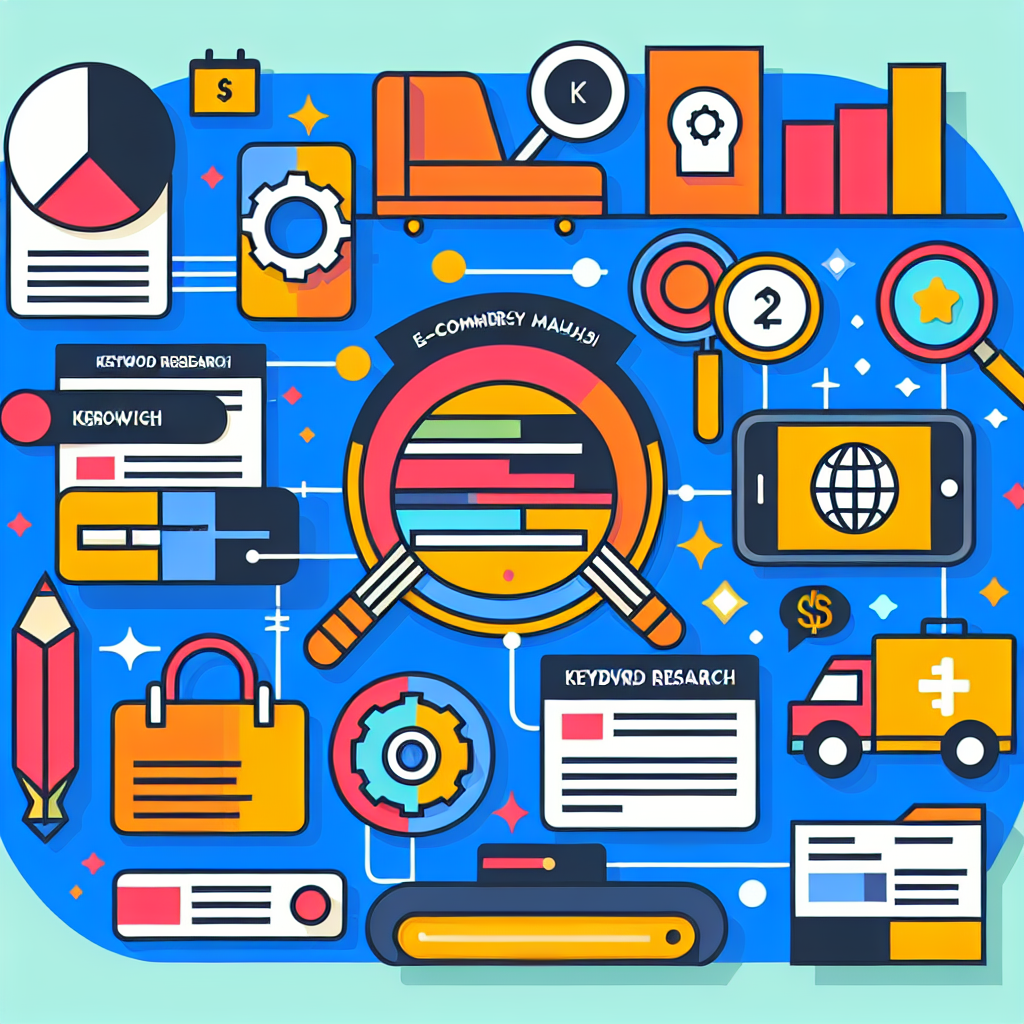 A colorful infographic depicting keyword research tools and techniques for e-commerce in Malaysia