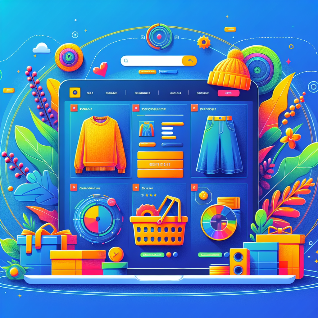 A vibrant e-commerce website interface showcasing various product categories with engaging visuals