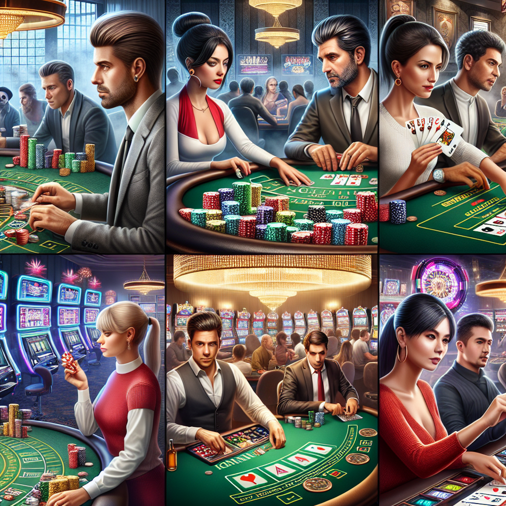 A vibrant online casino scene with players enjoying various games and bonuses, showcasing excitement and engagement