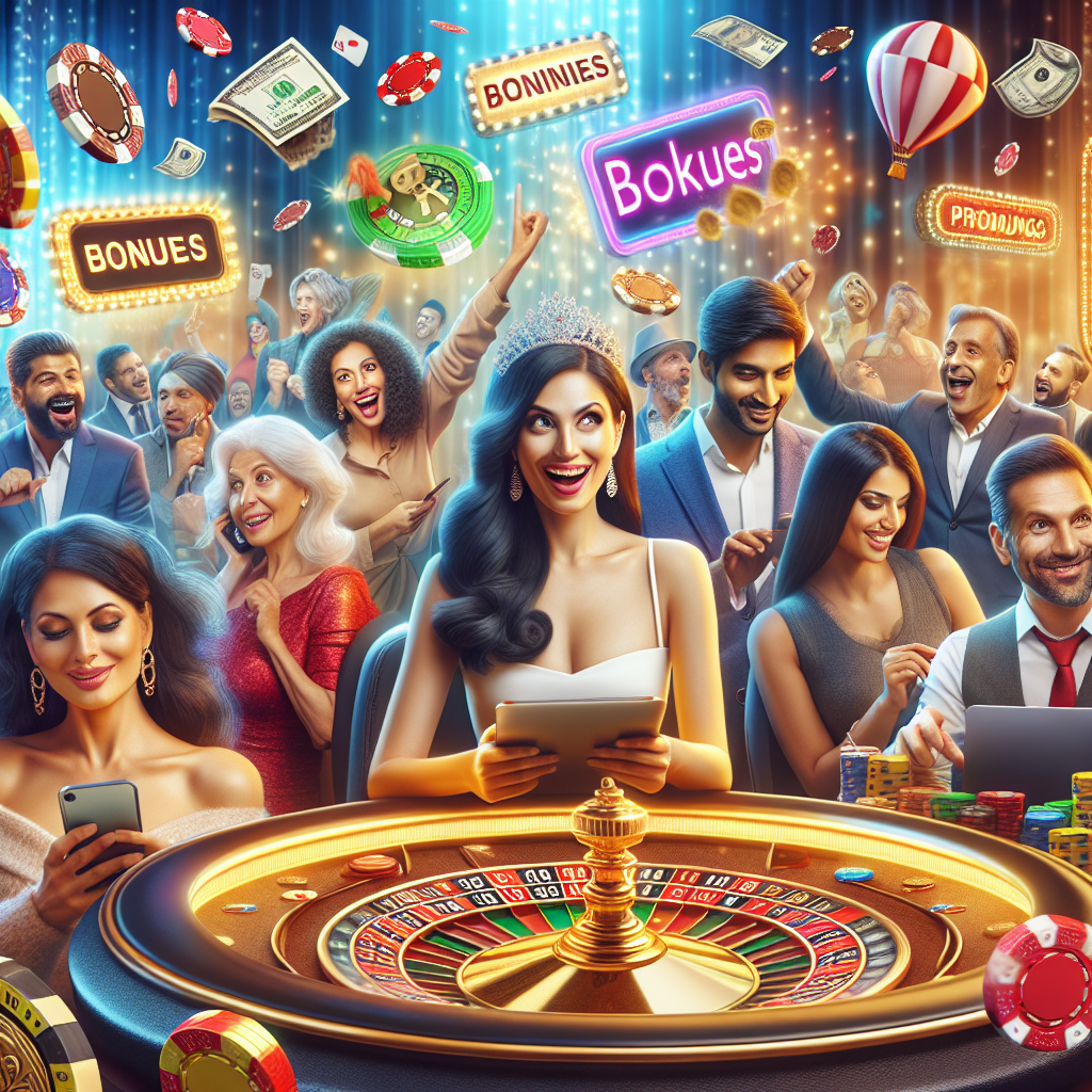 A vibrant online casino scene in Vietnam showcasing various bonuses and promotions with excited players
