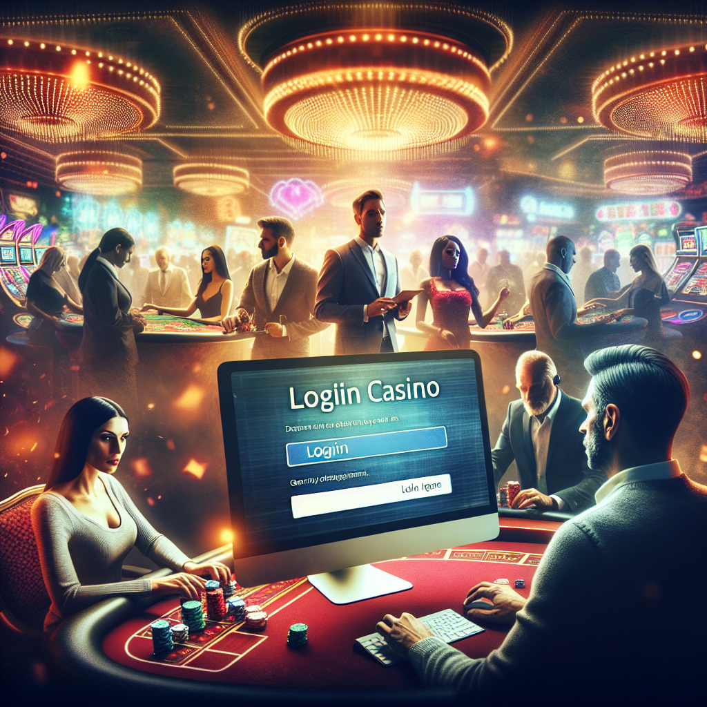 A vibrant and engaging online casino scene featuring players enjoying various games, with a focus on a computer screen displaying the GOD55 login page