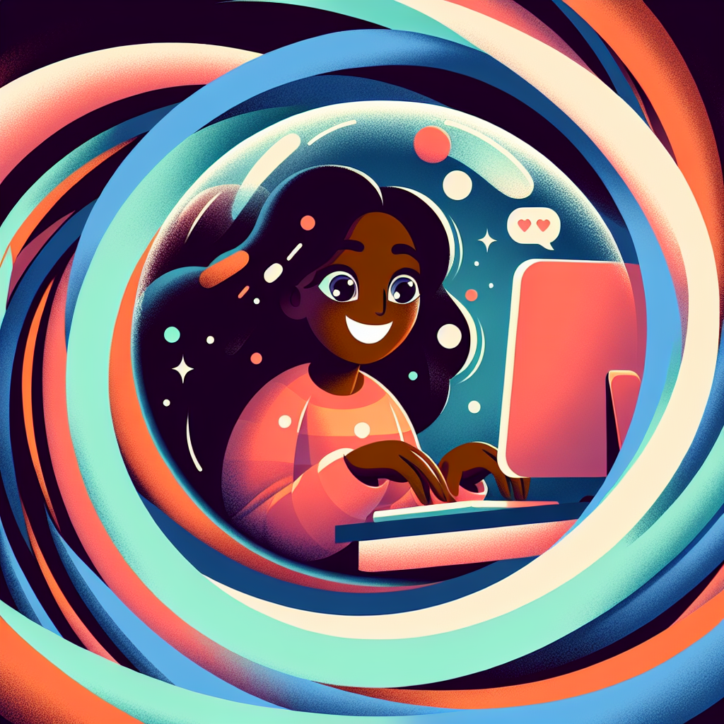 A cheerful person sitting at a computer registering on an online gambling website, vibrant colors, flat design