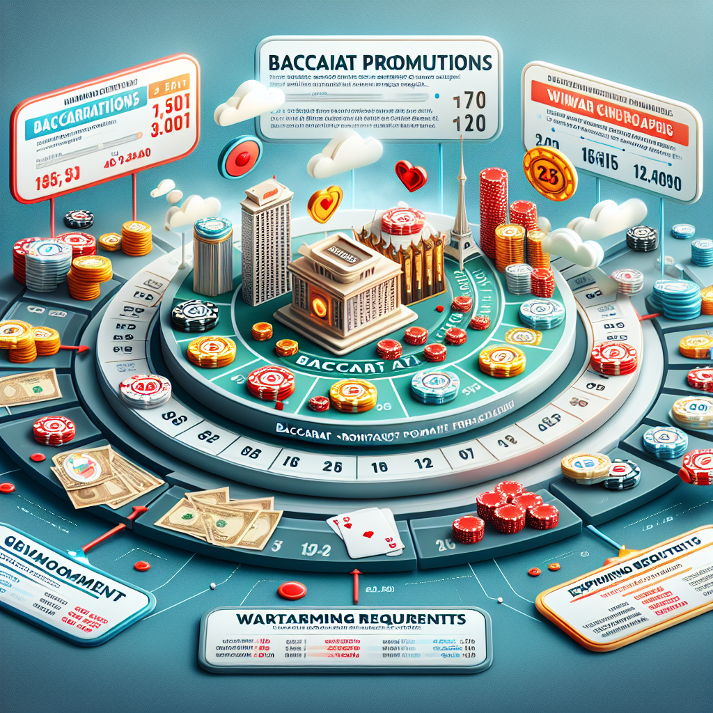 A visually dynamic infographic showcasing different types of baccarat promotions available online, highlighting aspects like wagering requirements and expiry dates in an engaging way.