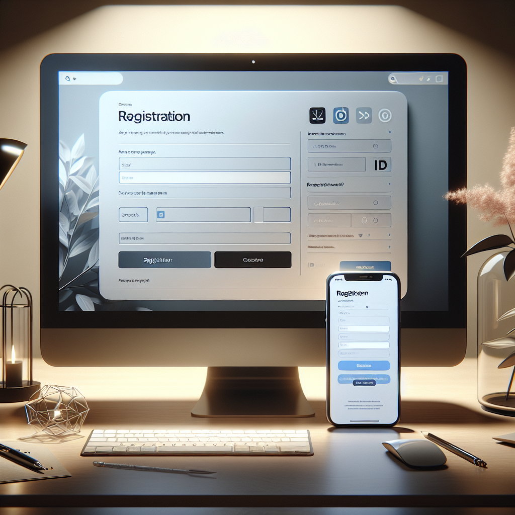 Photo realistic image of a side-by-side comparison: desktop browser showing GOD55 registration form and a smartphone showing the in-app ID capture screen; clear UI elements and readable placeholder text, professional lighting, neutral background