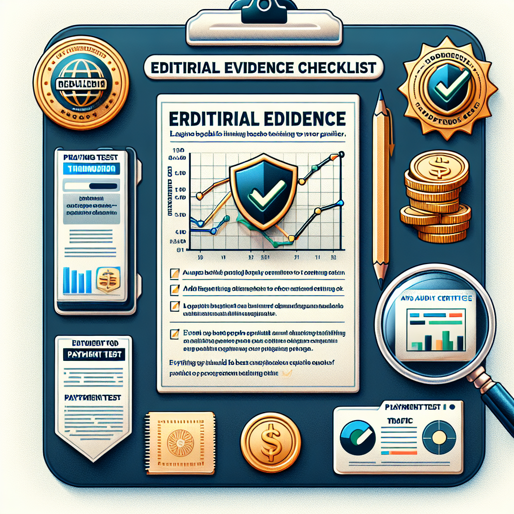 A professional, photo realistic infographic-style screenshot mock showing an editorial evidence chec